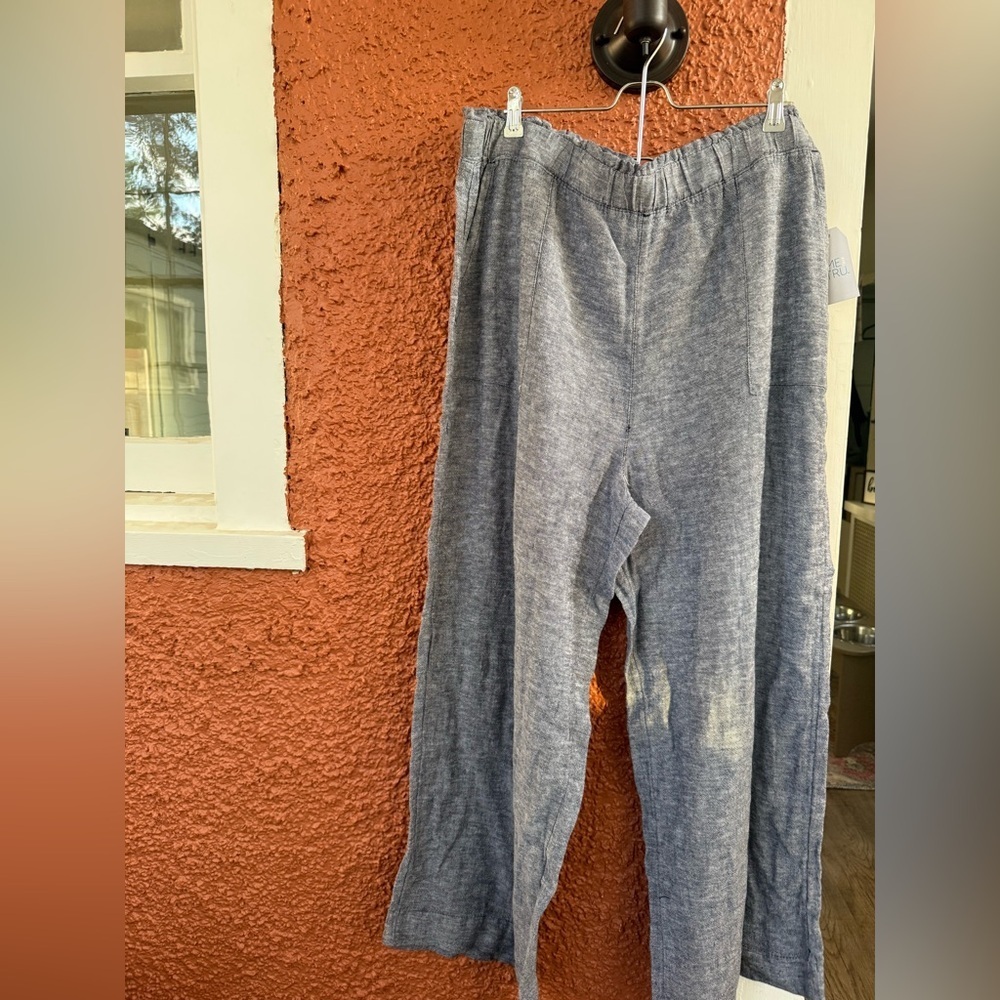 Time And Tru Blue Chambray Linen Blend Mid Rise Wide Leg Pants Plus Size 2XL